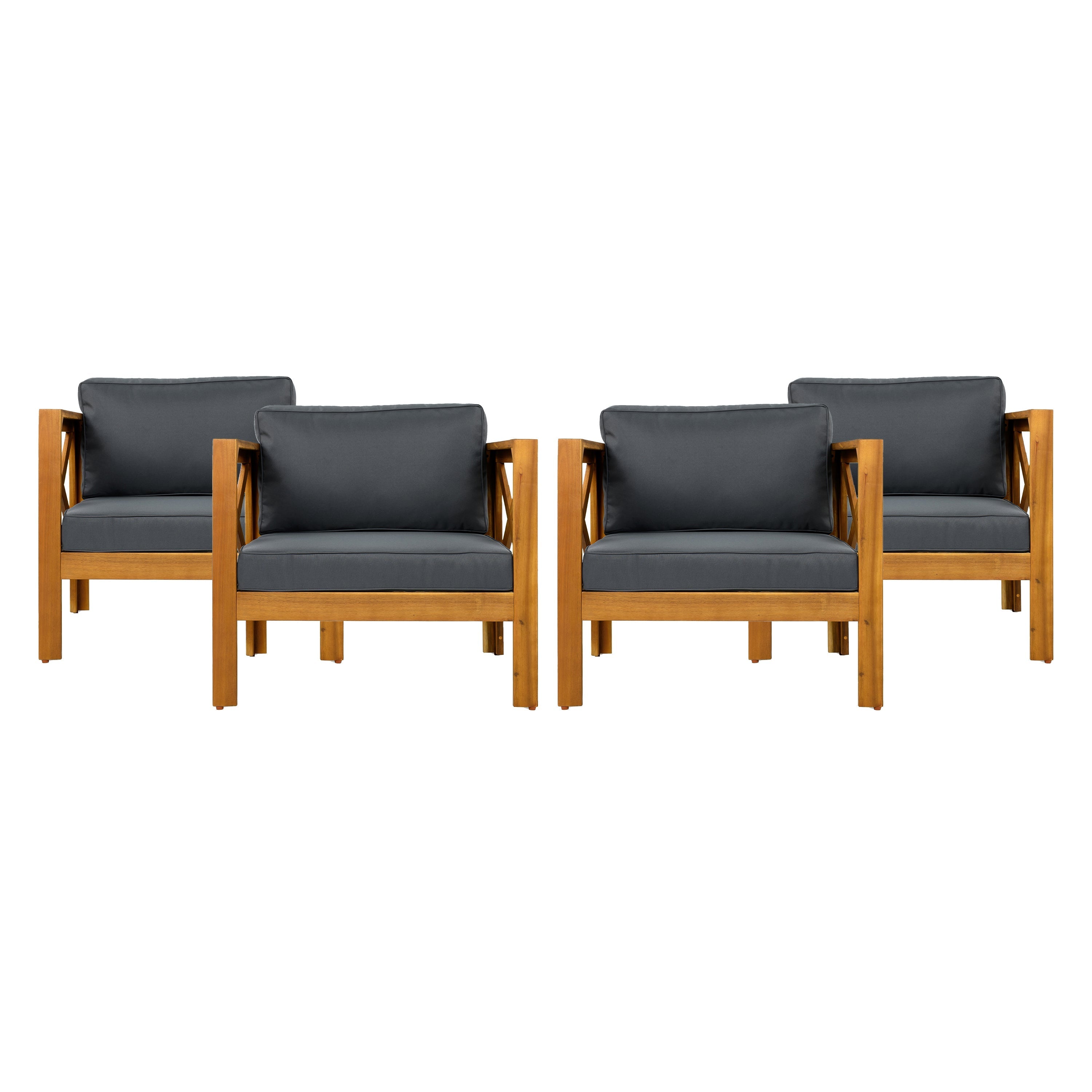 Patio Conversation Set with Foldable Acacia Wood Table and Cushioned Armchairs