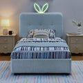 Twin Size Kids Upholstered Bed with Oversized Rabbit Ear Headboard