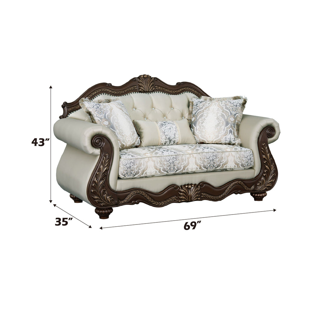 Pierce Loveseat With 3 Pillows - Beige / Cherry