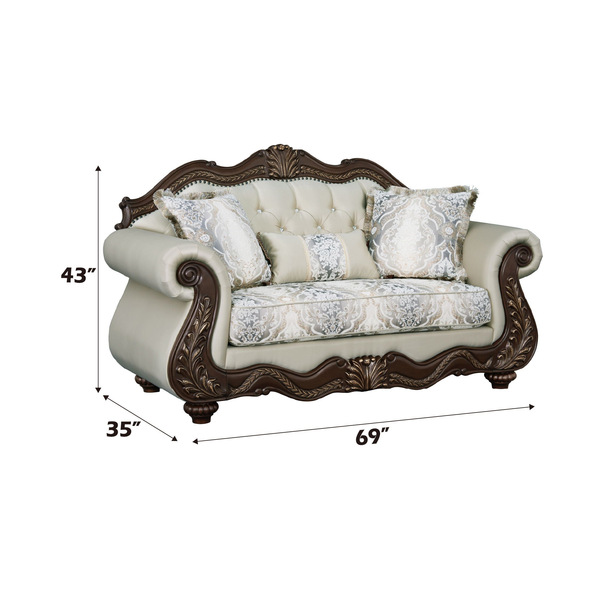 Pierce Loveseat With 3 Pillows - Beige / Cherry