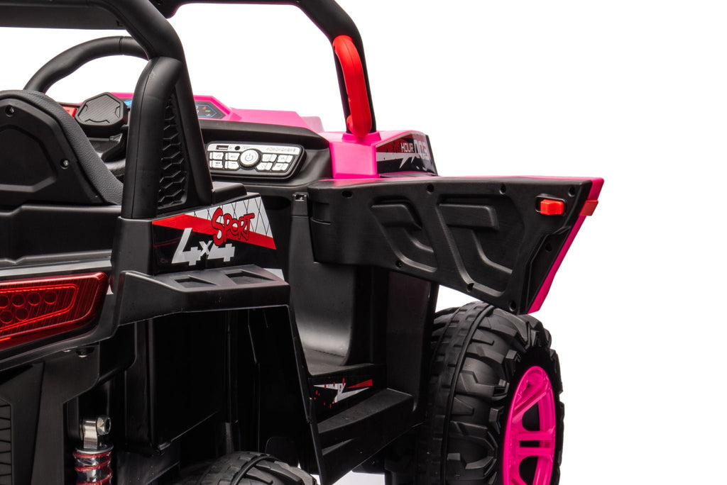 12V7A*1 30W*4 Four-Wheel Drive Seat One Button Start, Forward And Backward, High And Low Speed, Music, Front Light, Power Display, Two Doors Can Open, 2.4G R / C, Seat Belt Four Wheel Absorber