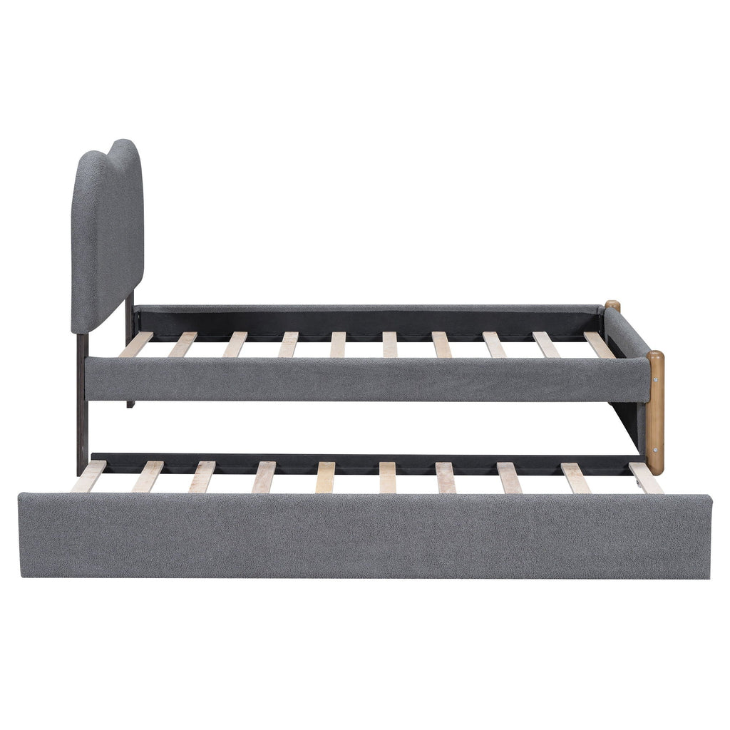 Upholstered Platform Bed With Wood Supporting Feet And Trundle