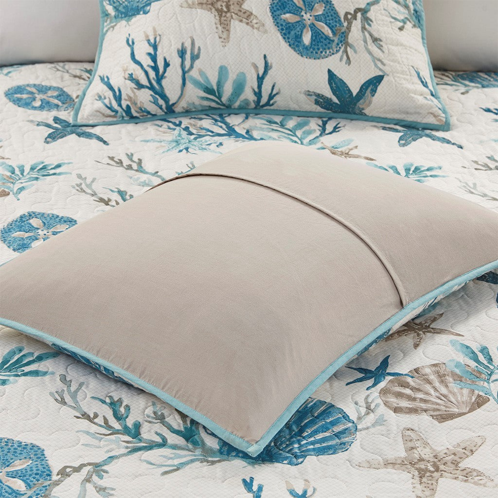 6 Piece Cotton Sateen Quilt Set with Throw Pillows Aqua King/Cal King