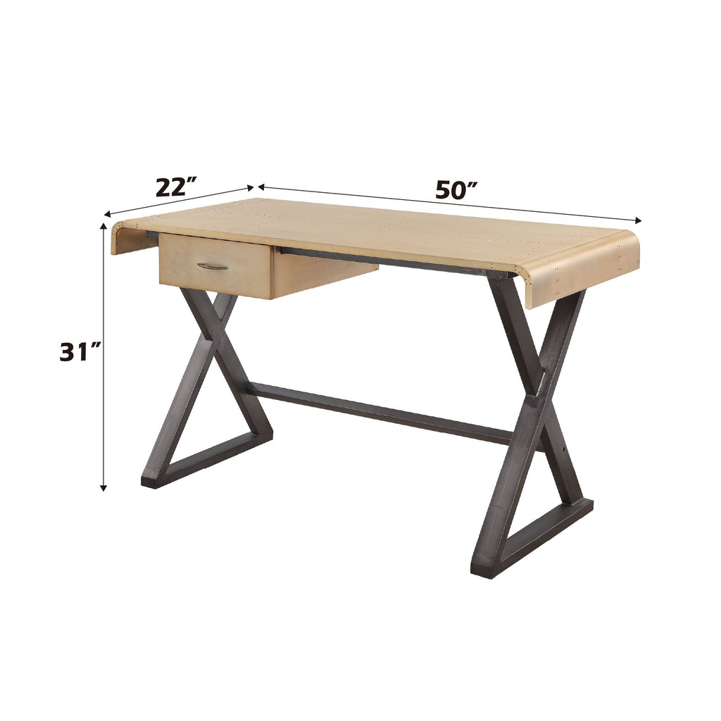 Danton - Aluminum Top Grain Leather Rectangular Writing Desk - Gold