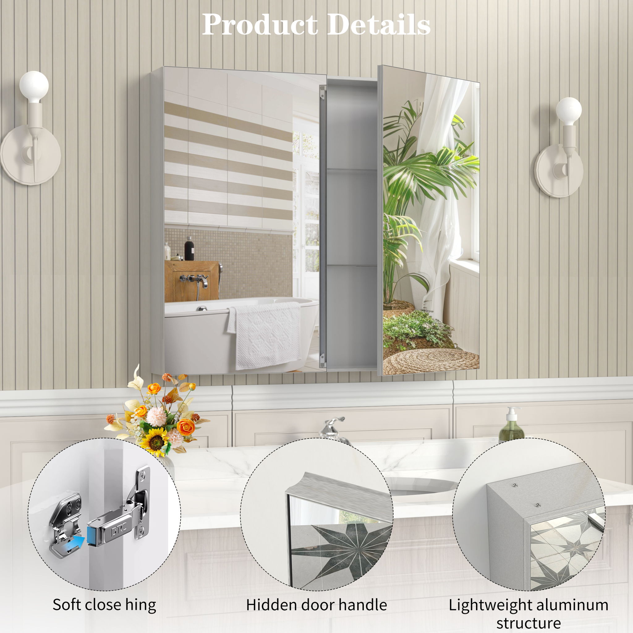 Medicine Cabinet, Wall Mounted Bathroom Mirror With Storage