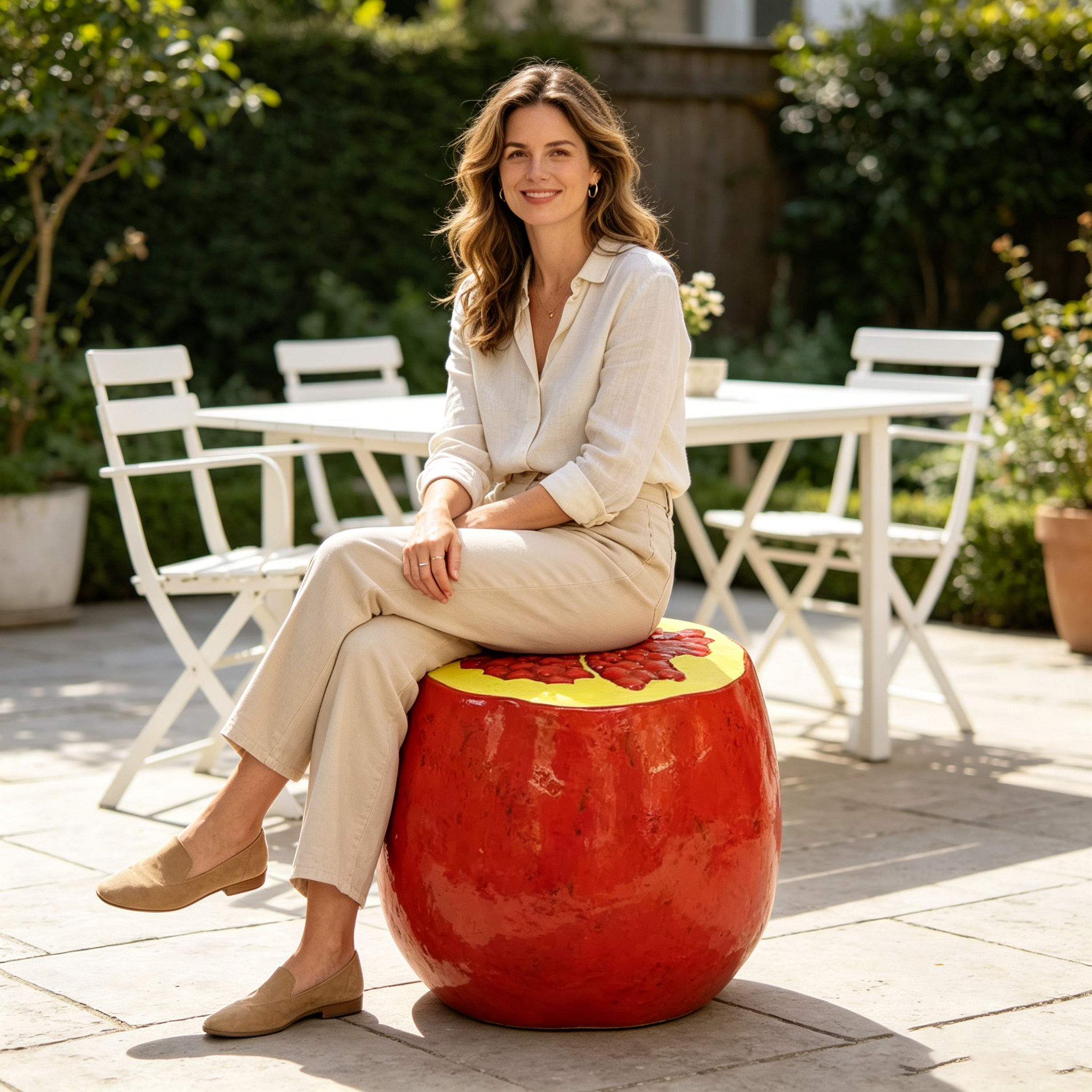 Pomegranate Resin Stool - Multi-Purpose Indoor & Outdoor Decor