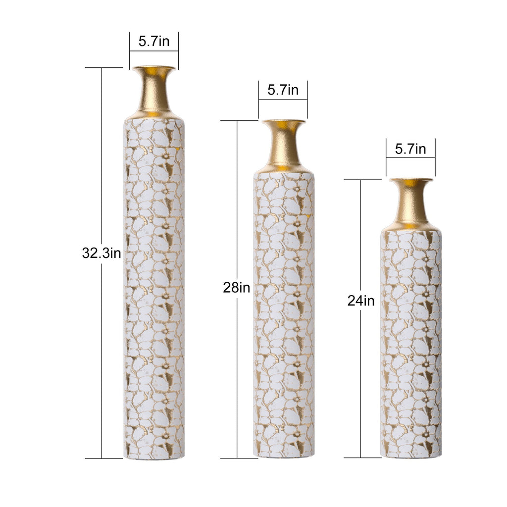 Floor Vases Large Decorative Set of 3 - Antique White & Gold