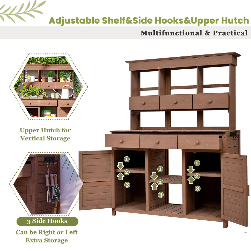 Topmax 65.7'' Tall Garden Potting Bench Table with Hutch