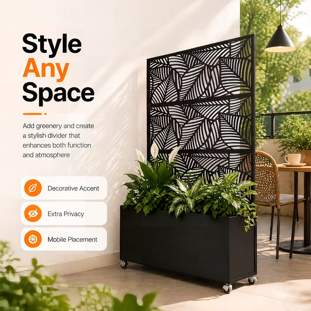 70.87" H × 46.06" W Leaf Pattern Privacy Screen with Planter Box