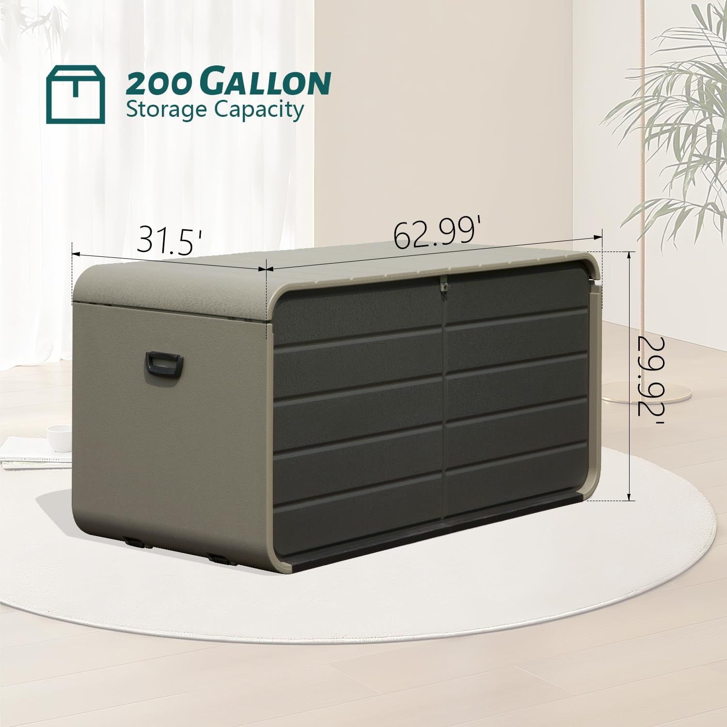 200 Gallon Plastic Deck Box with Lock and Waterproof Lid