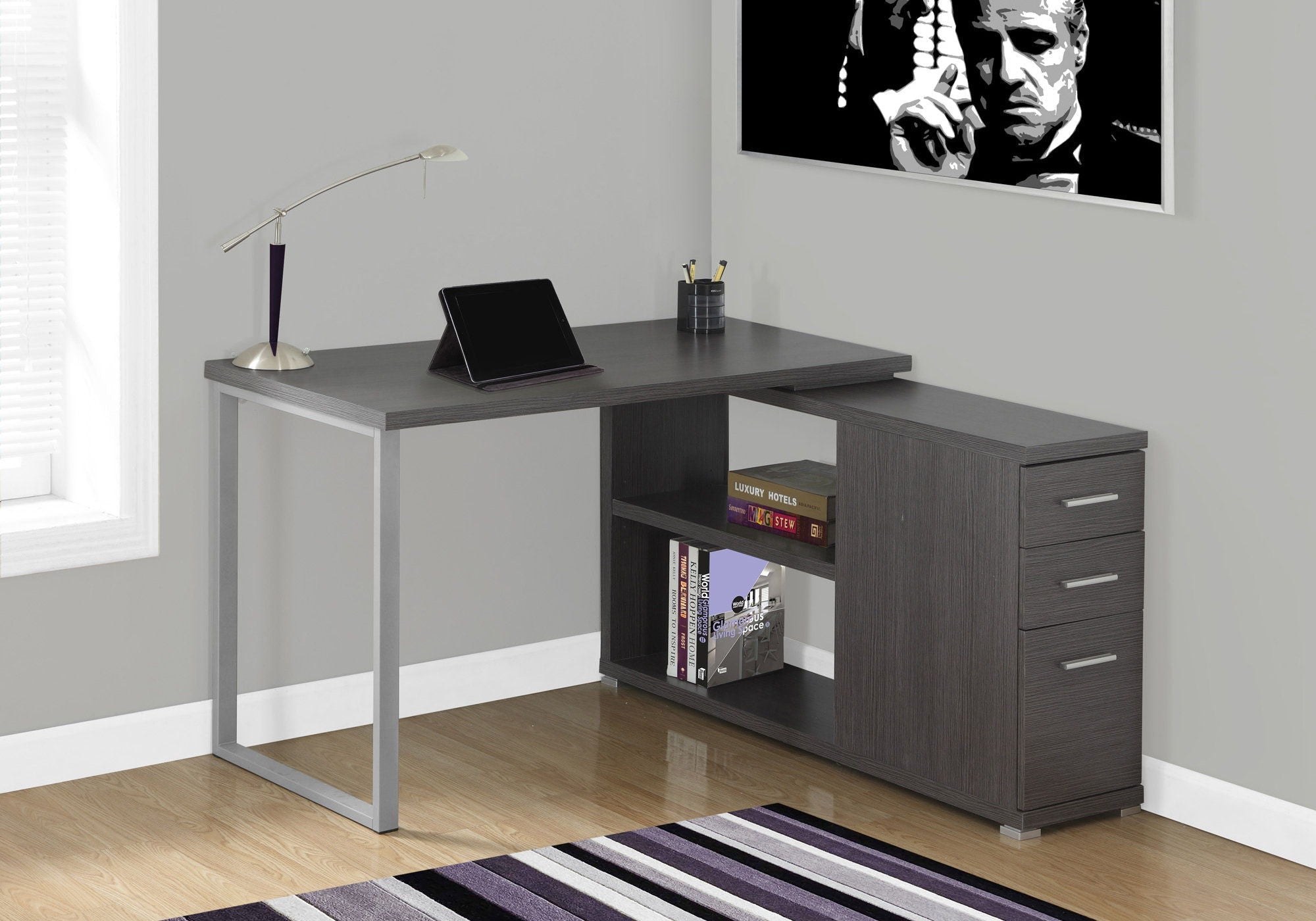 L-Shape Computer Desk with Storage Drawers