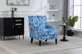 Upholstered Accent Chair with Blue and White Porcelain Print Linen Fabric