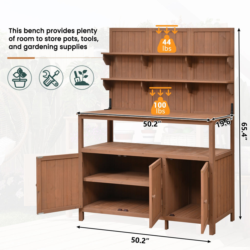 TOPMAX Potting Bench with Hutch, 50.2' Solid Fir Wood Garden Workstation