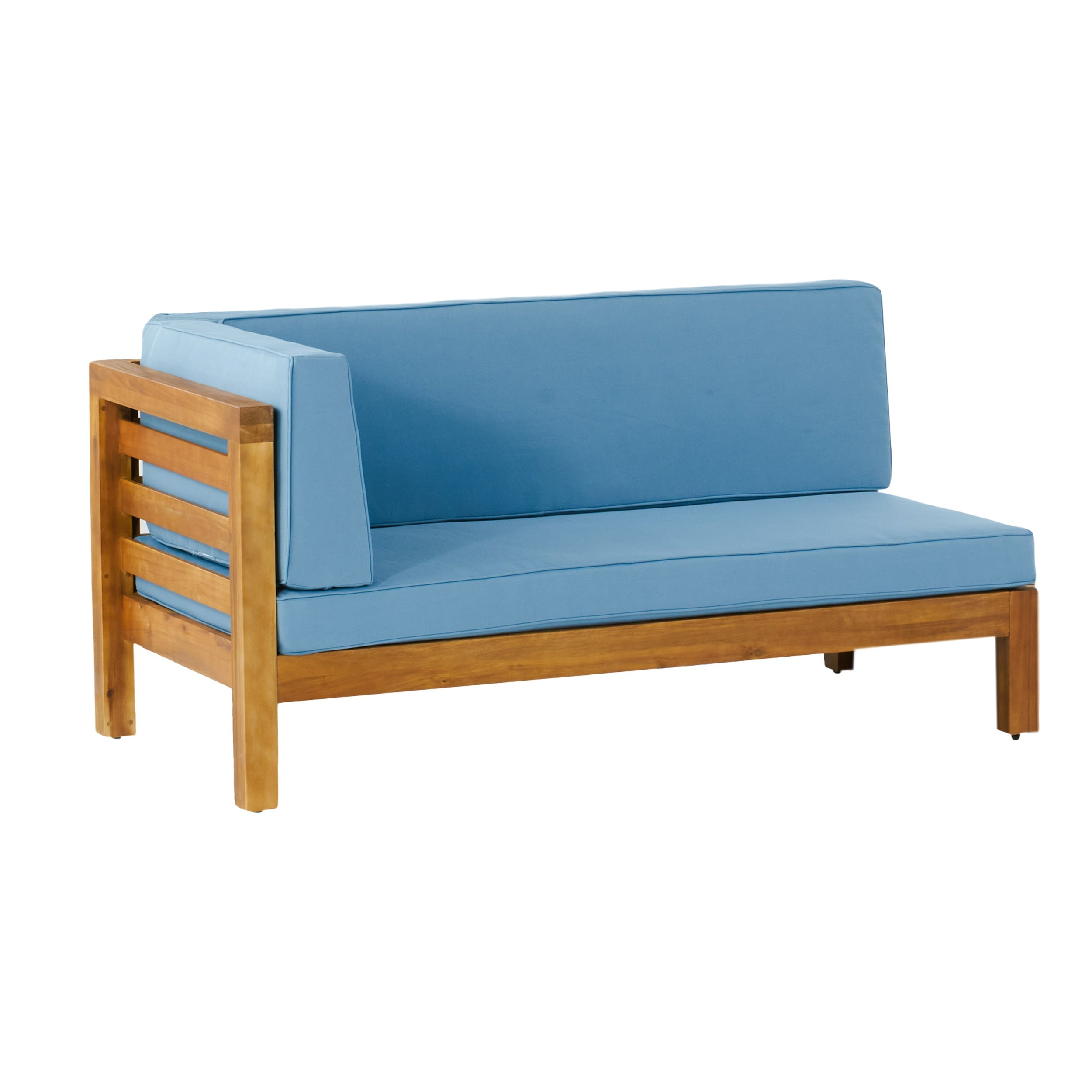 Oana Outdoor Wooden Sectional Set With Cushions, Blue