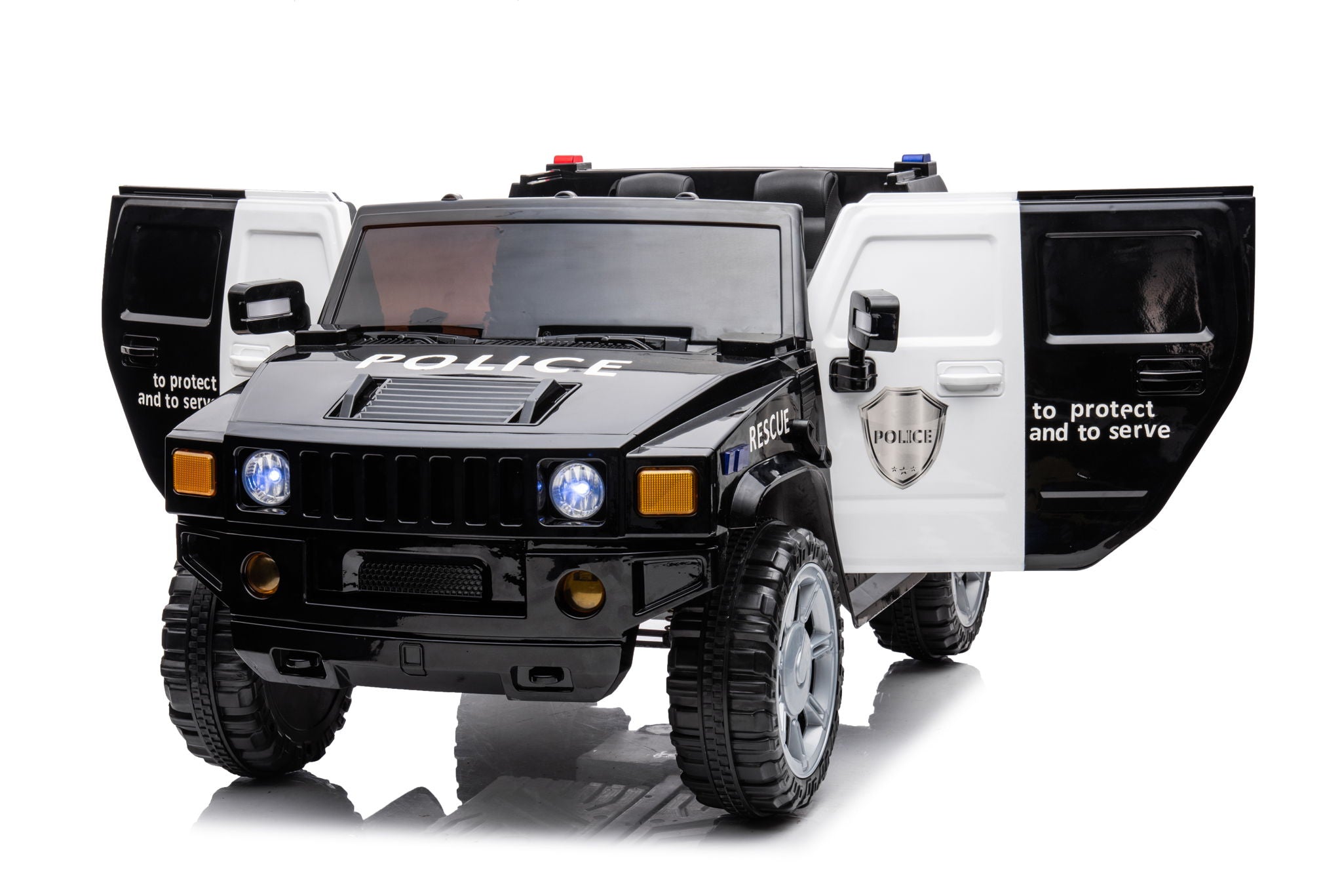 12V7A 30W*2 Four-Wheel Drive Seat One Button Start, Forward And Backward, High And Low Speed, Music, Front Light, Power Display, Two Doors Can Open, 2.4G R / C, Seat Belt Four Wheel Absorber