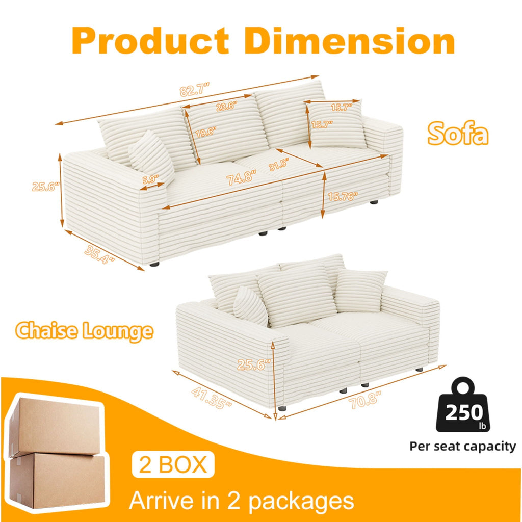 4 Seat Modern Comfy Upholstered Sofa Cloud Couch