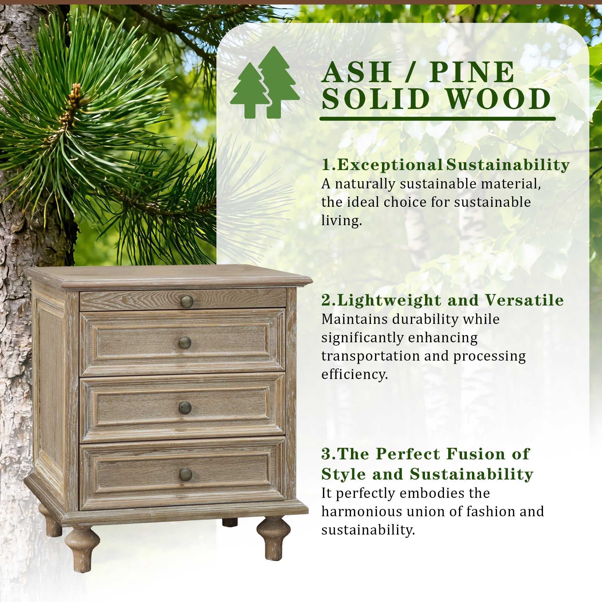 Farmhouse Nightstands with 4 Drawers and Pull-Out Shelf