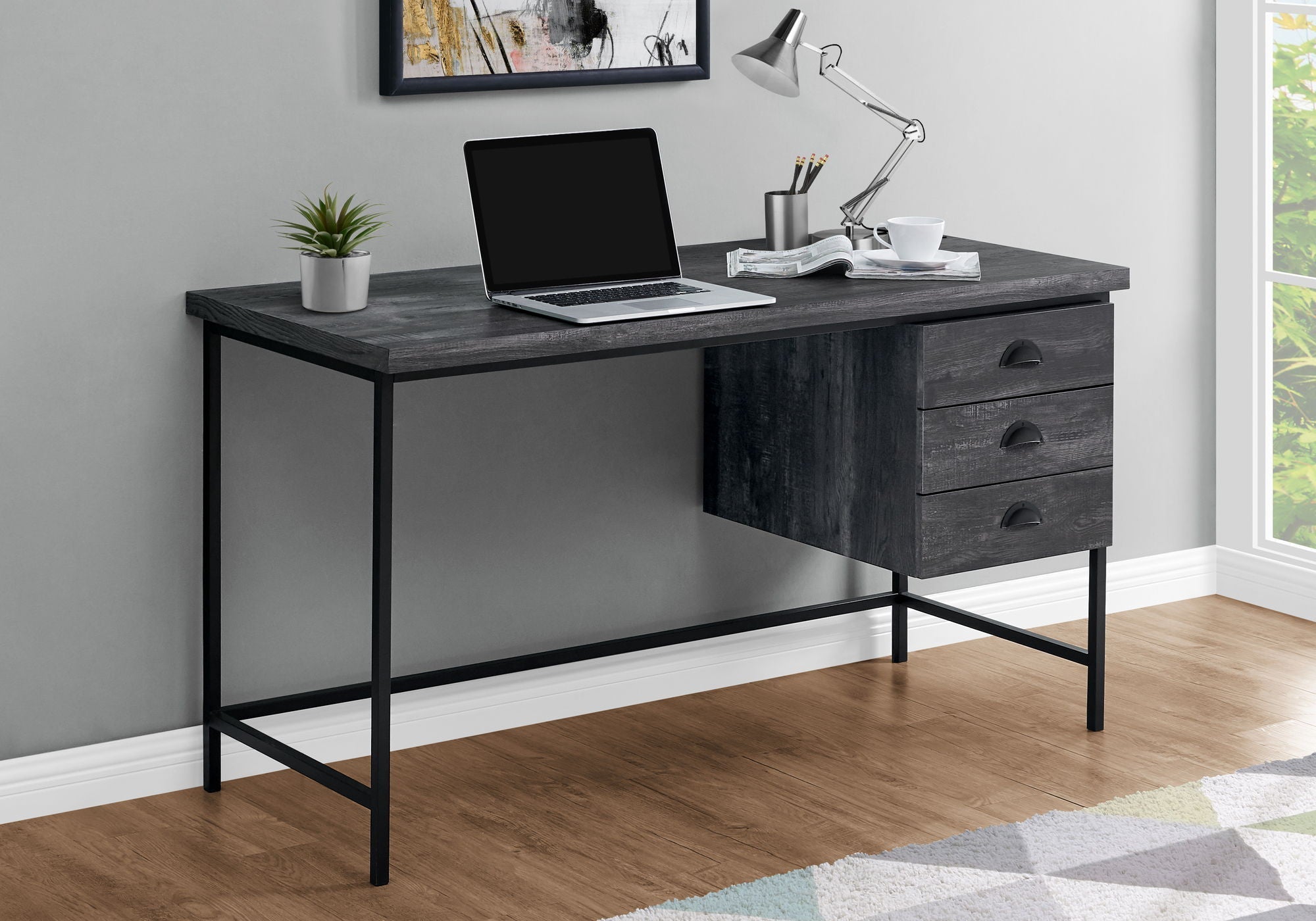 Computer Desk For Home Office, Laptop, 3 Storage Drawers, Contemporary & Modern