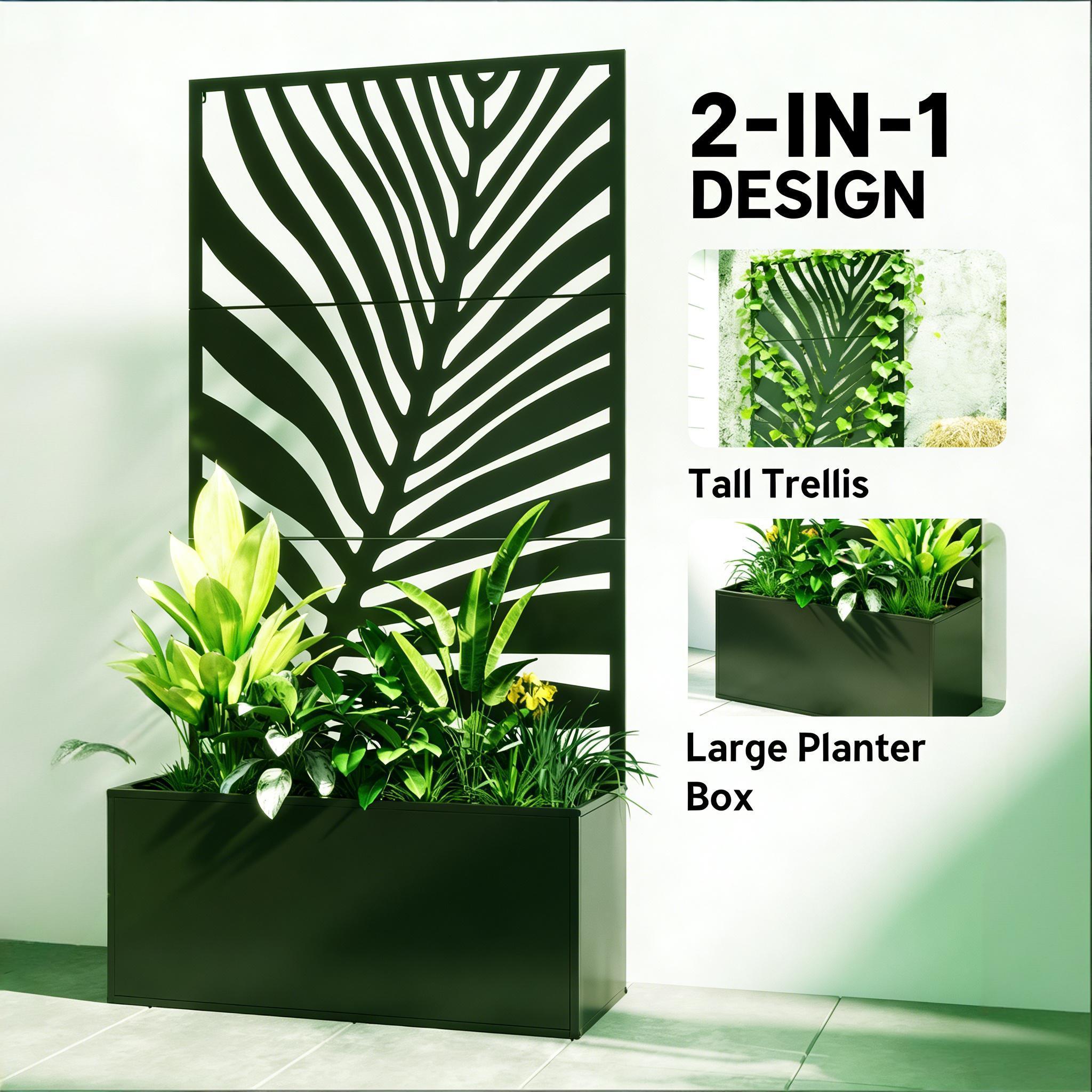 Outdoor Raised Garden Bed with Privacy Screen and Metal Planter Box