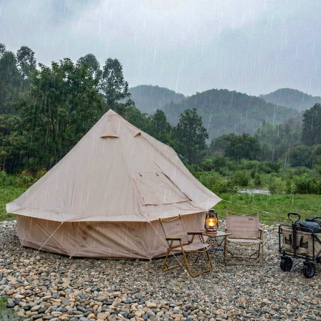 4 Season Bell Tent 9.8 FT Beige Waterproof Glamping Yurt Tent