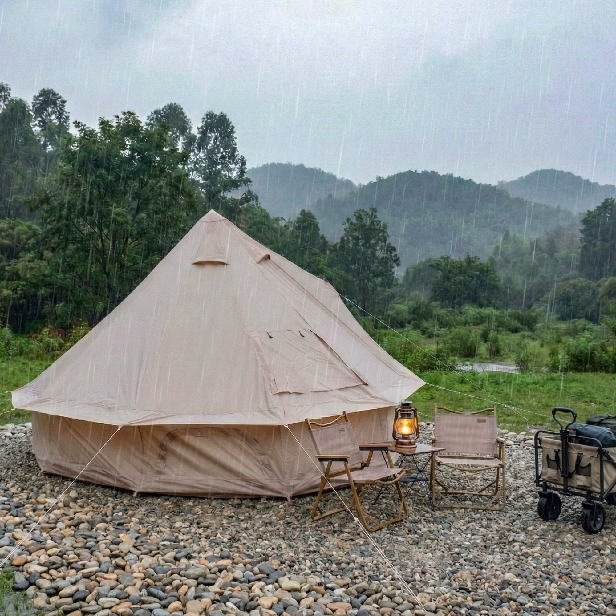 4 Season Bell Tent 9.8 FT Beige Waterproof Glamping Yurt Tent