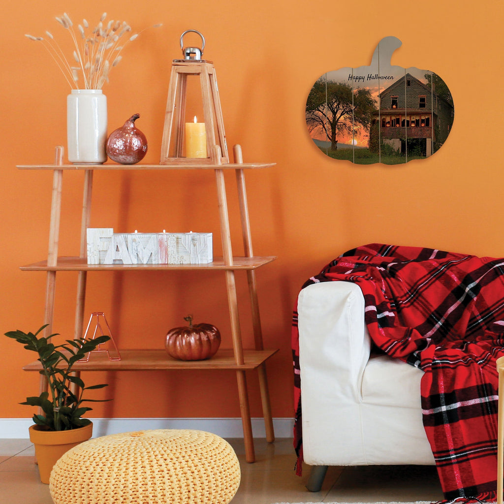 Happy Halloween Wooden Pumpkin Wall Art by Artisan Lori Deiter