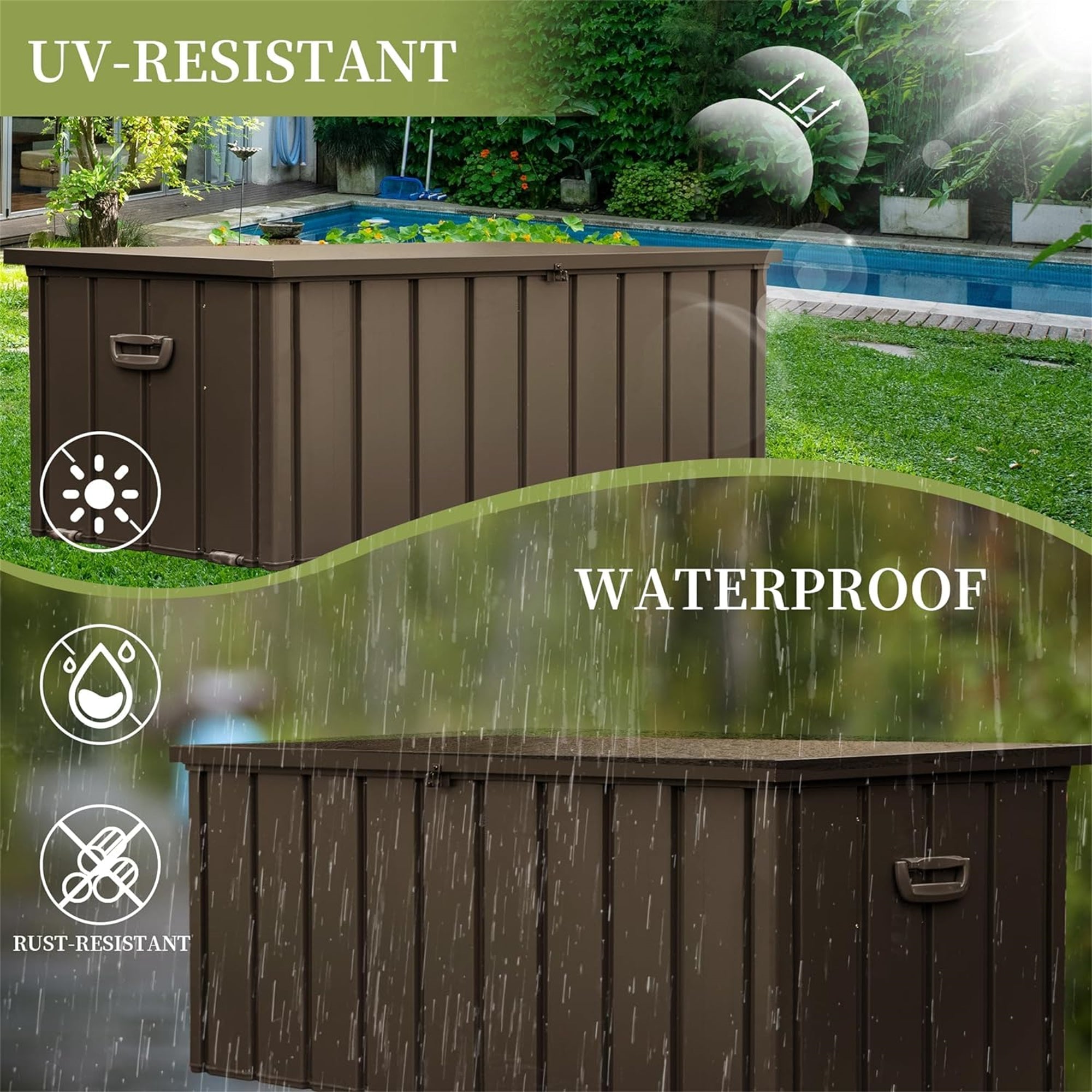 200 Gallon Outdoor Storage Deck Box Waterproof, Large Patio Storage Bin