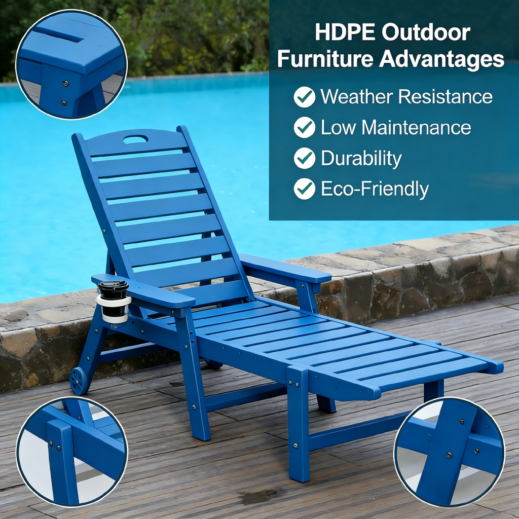 HDPE Chaise Lounge Chair Outdoor with Adjustable Backrest
