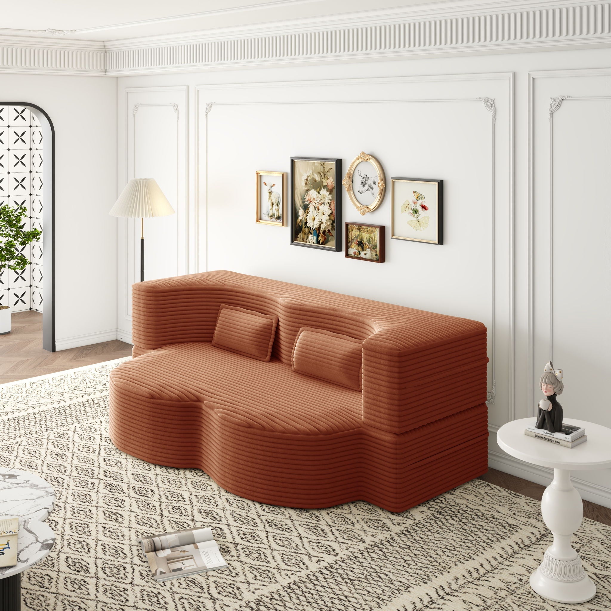 Convertible Foam-Filled Sleeper Sofa Bed with 2 Pillows