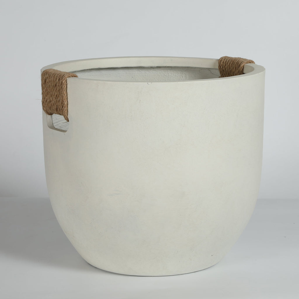 Round Concrete Planter Set of 2, Large Handmade Off White Pots