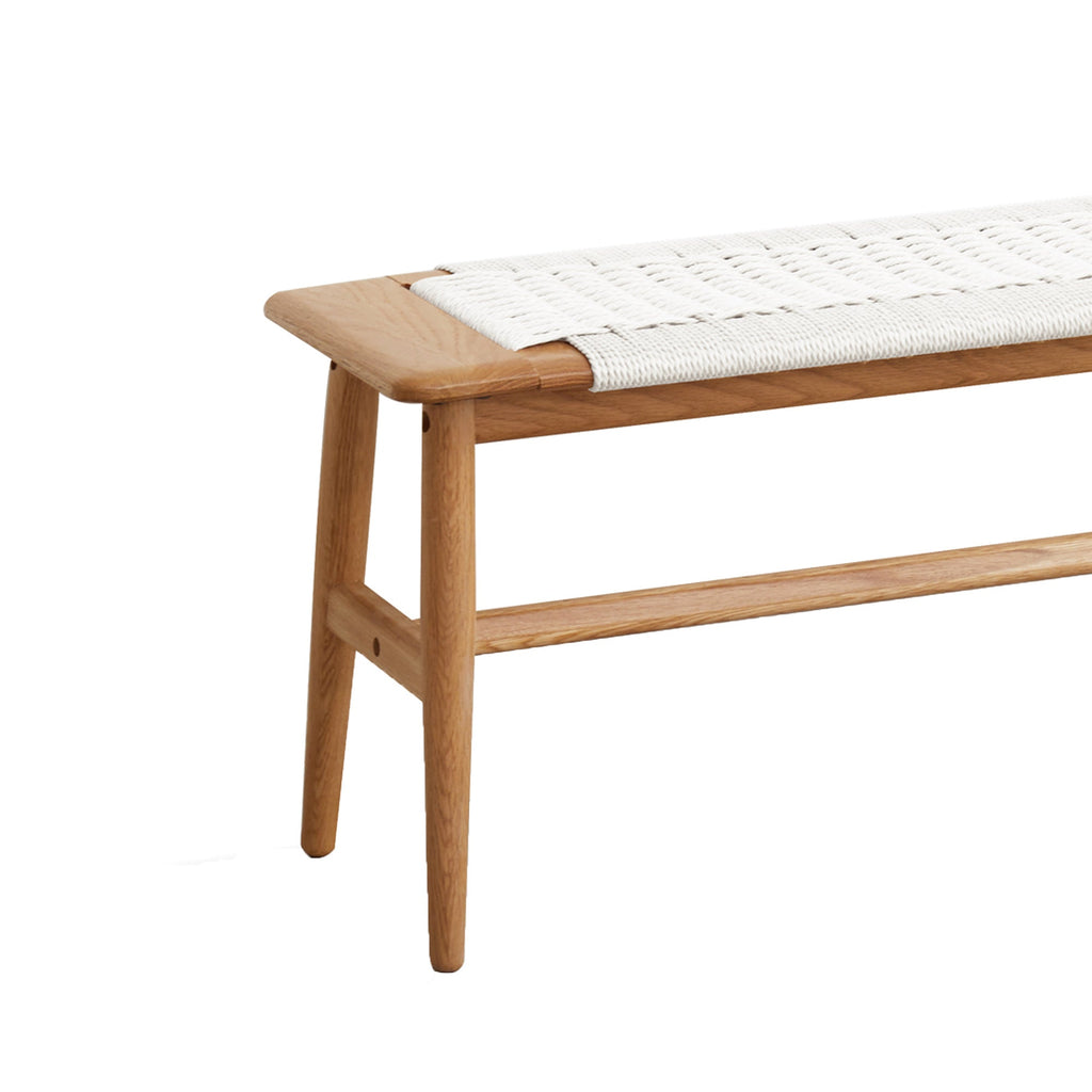 Design Natural Oak Wood Dining Bench with Handwoven Cane Seat in White