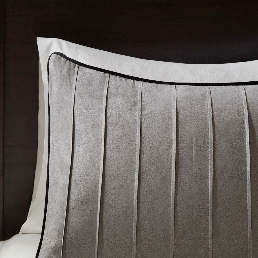 7 Piece Faux Suede Comforter Set Grey Queen