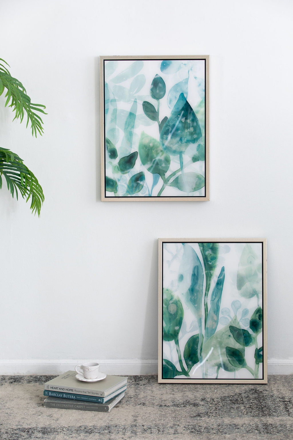 Framed Printed Acrylic Decorative Wall Art, Wall Decor For Living Room (Set of 2) - White / Green