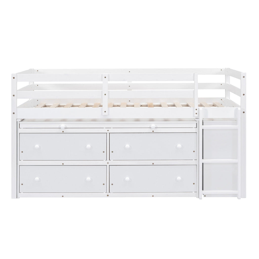 Loft Bed With Retractable Writing Desk And 4 Drawers, With Lateral Portable Desk And Shelves