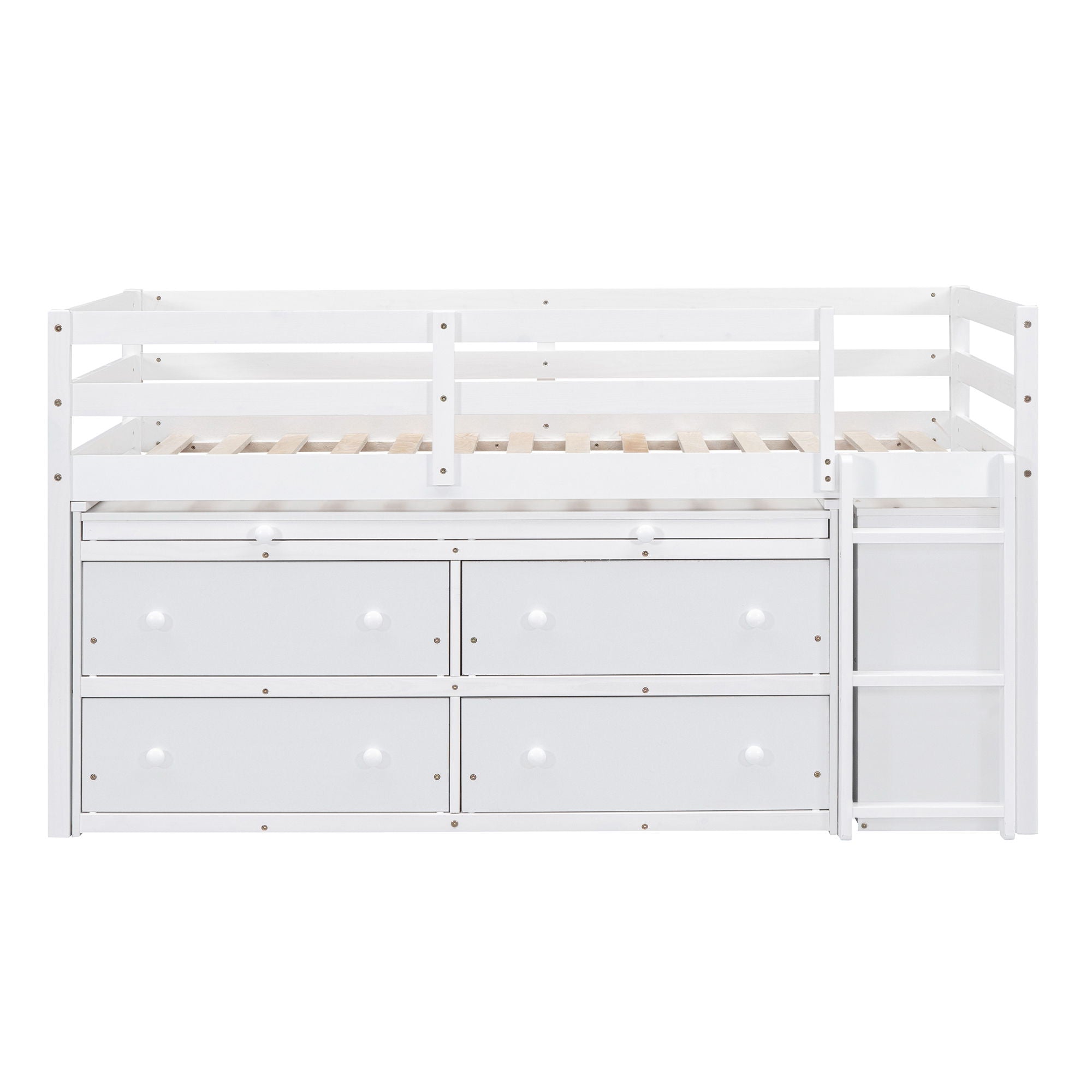 Loft Bed With Retractable Writing Desk And 4 Drawers, With Lateral Portable Desk And Shelves