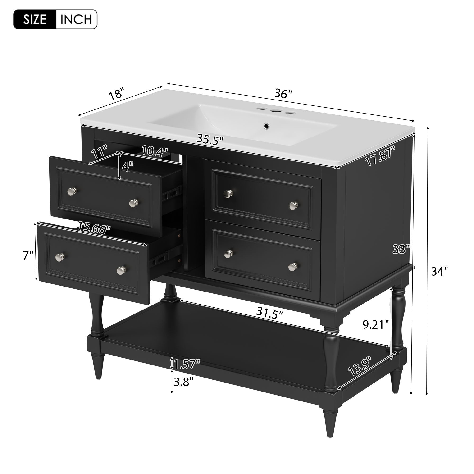 Bathroom Vanity Cabinet With Undermount Sink - 4 Drawer Set