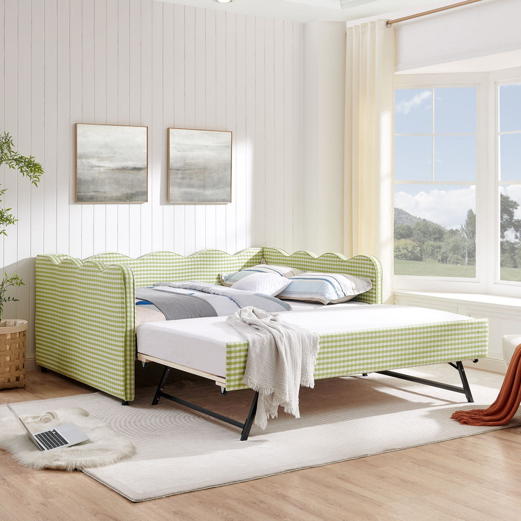 Gingham Daybed With USB Charging Port, Wave-Shaped Design