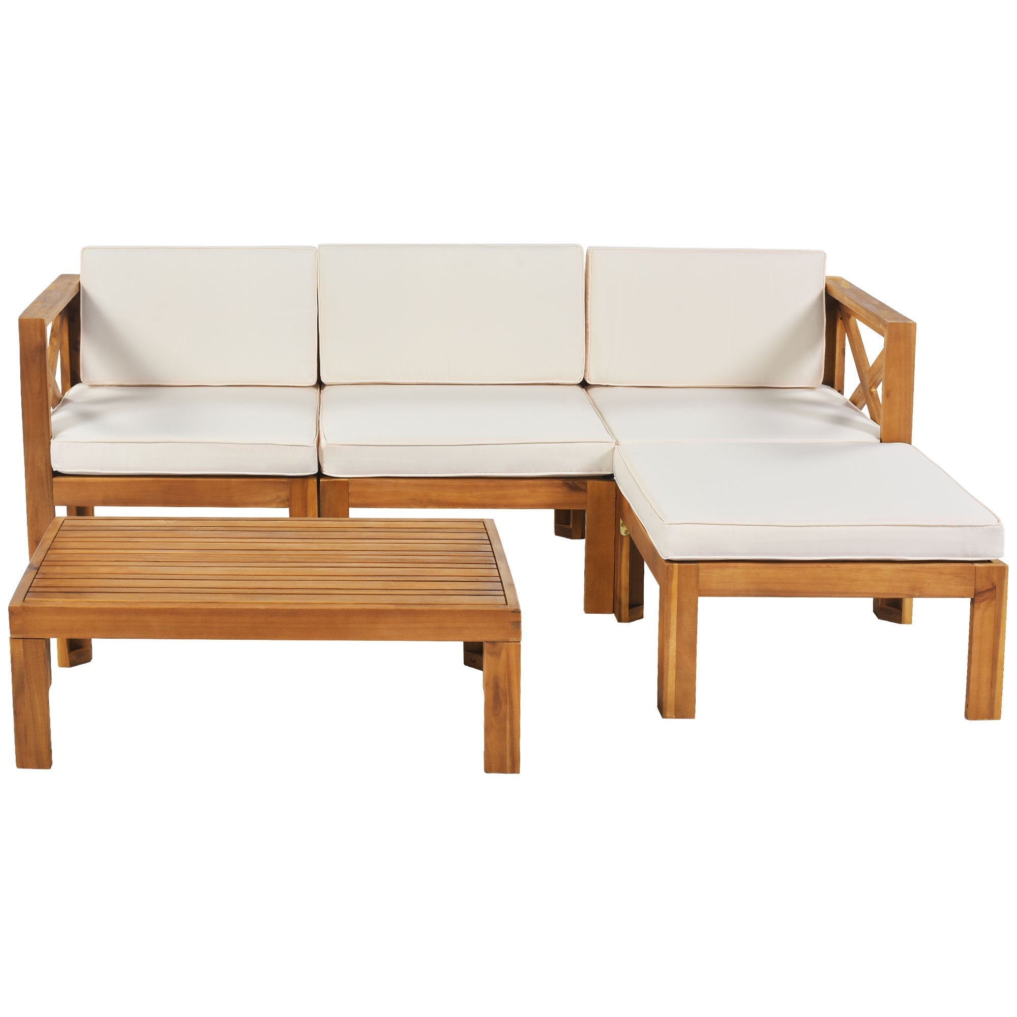 Topmax Outdoor Patio Wood 5-Piece Sectional Sofa Seating Group Set