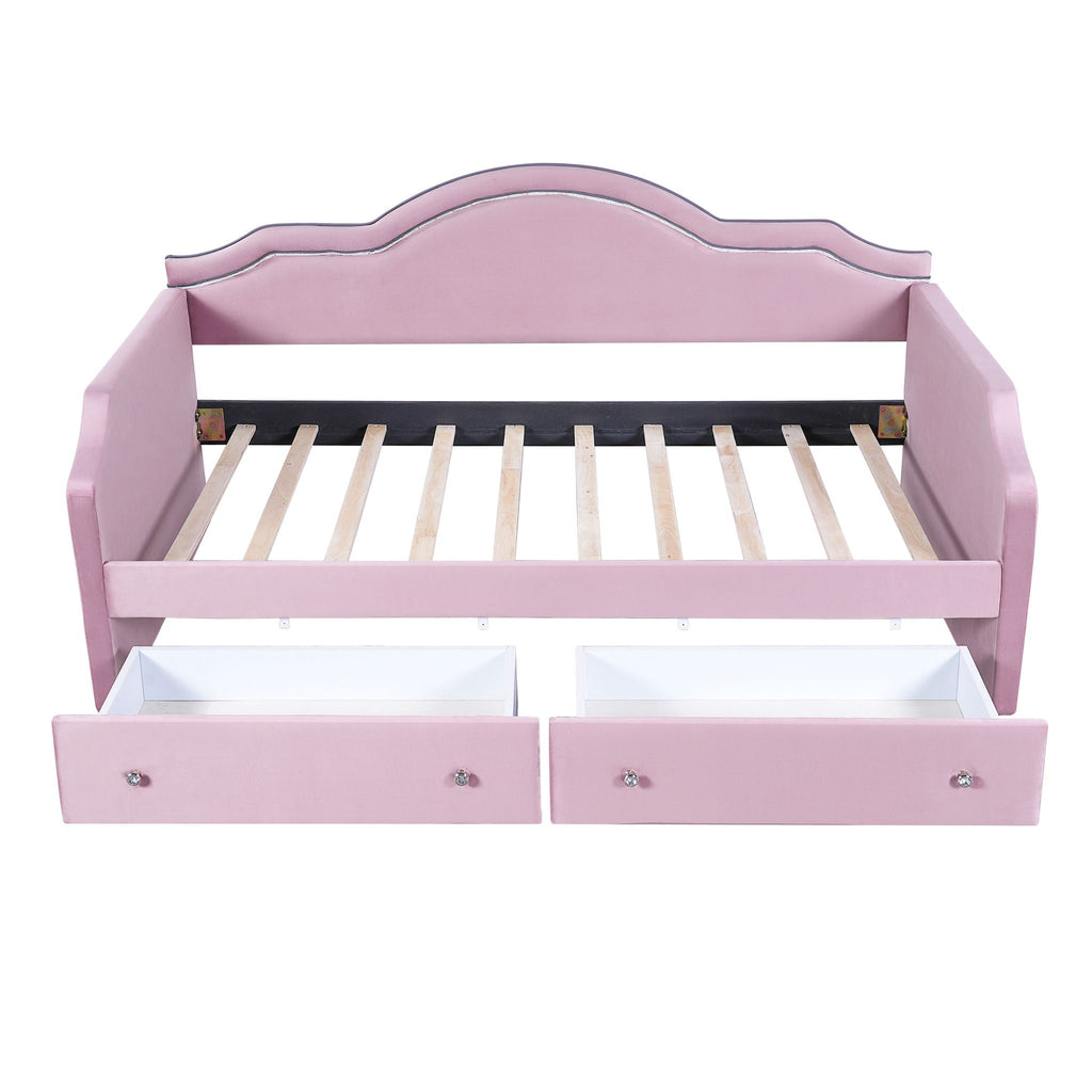 Upholstered Daybed With LED Lights And 2 Drawersme