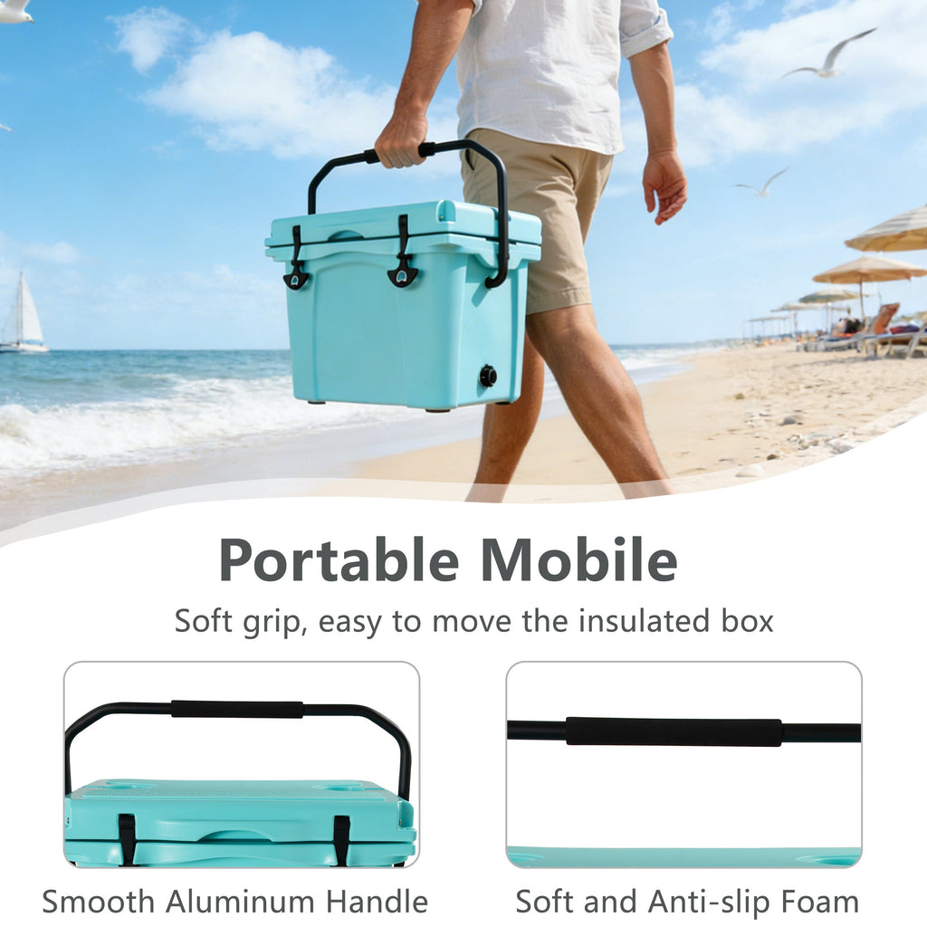 25QT Portable Cooler, Insulated Hard Cooler with Bottle Opener and Cup Holder
