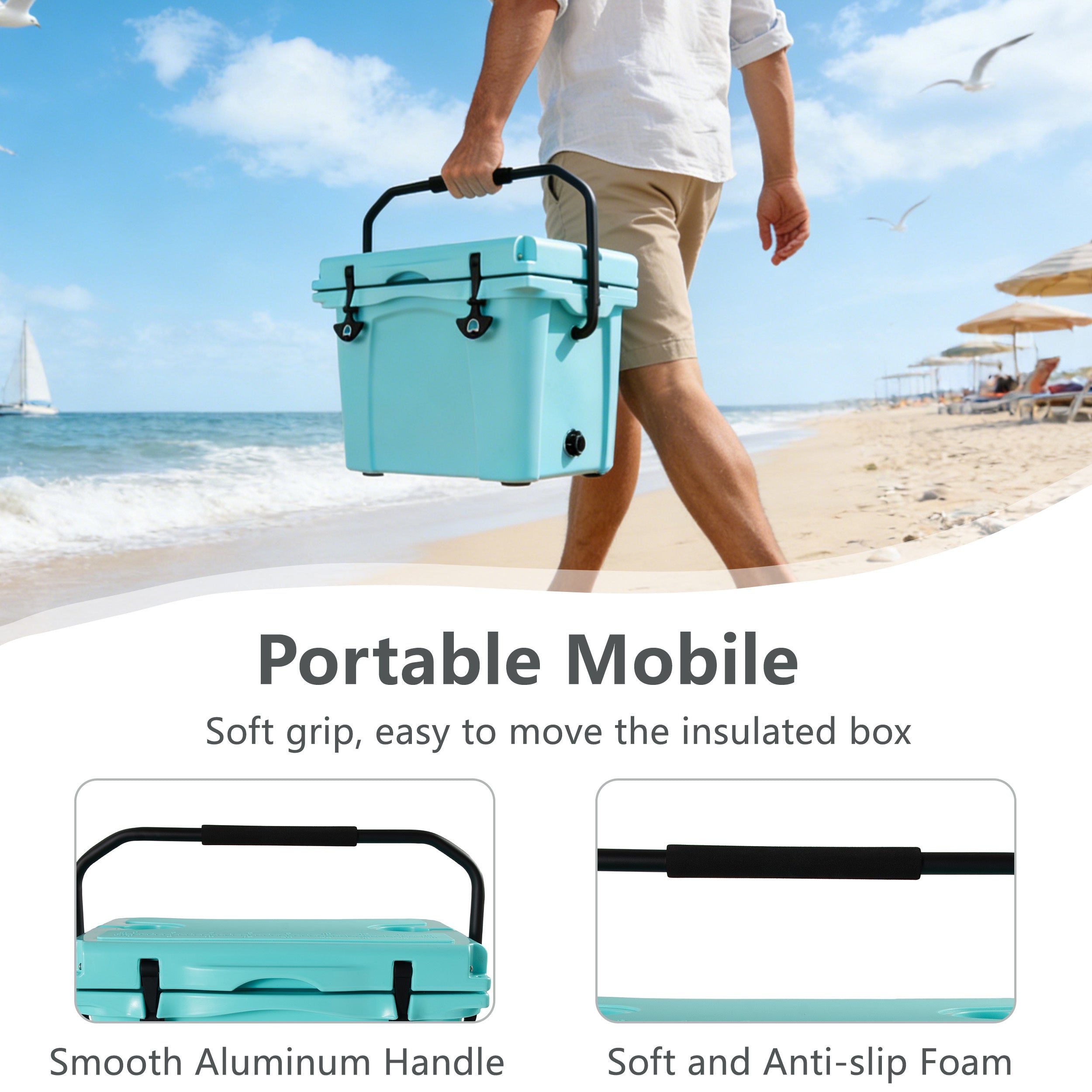 25QT Portable Cooler, Insulated Hard Cooler with Bottle Opener and Cup Holder