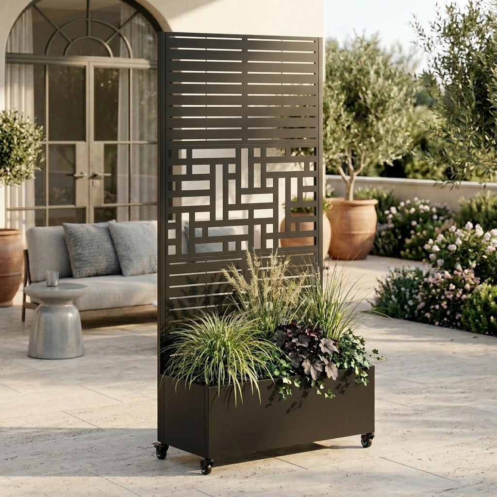 Metal Planter Box with Trellis, 73"x35"x16" Raised Garden Bed