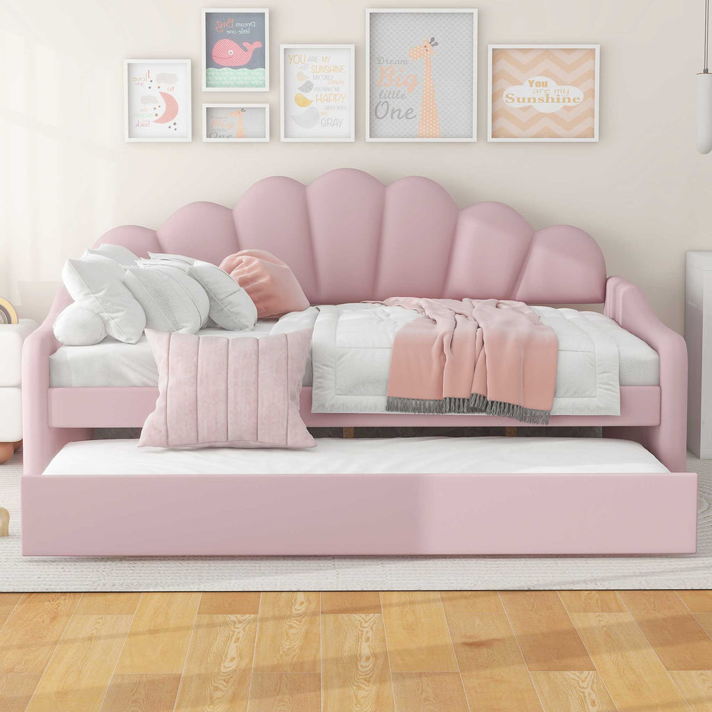 Upholstery Daybed Frame With Shell Shaped Backrest