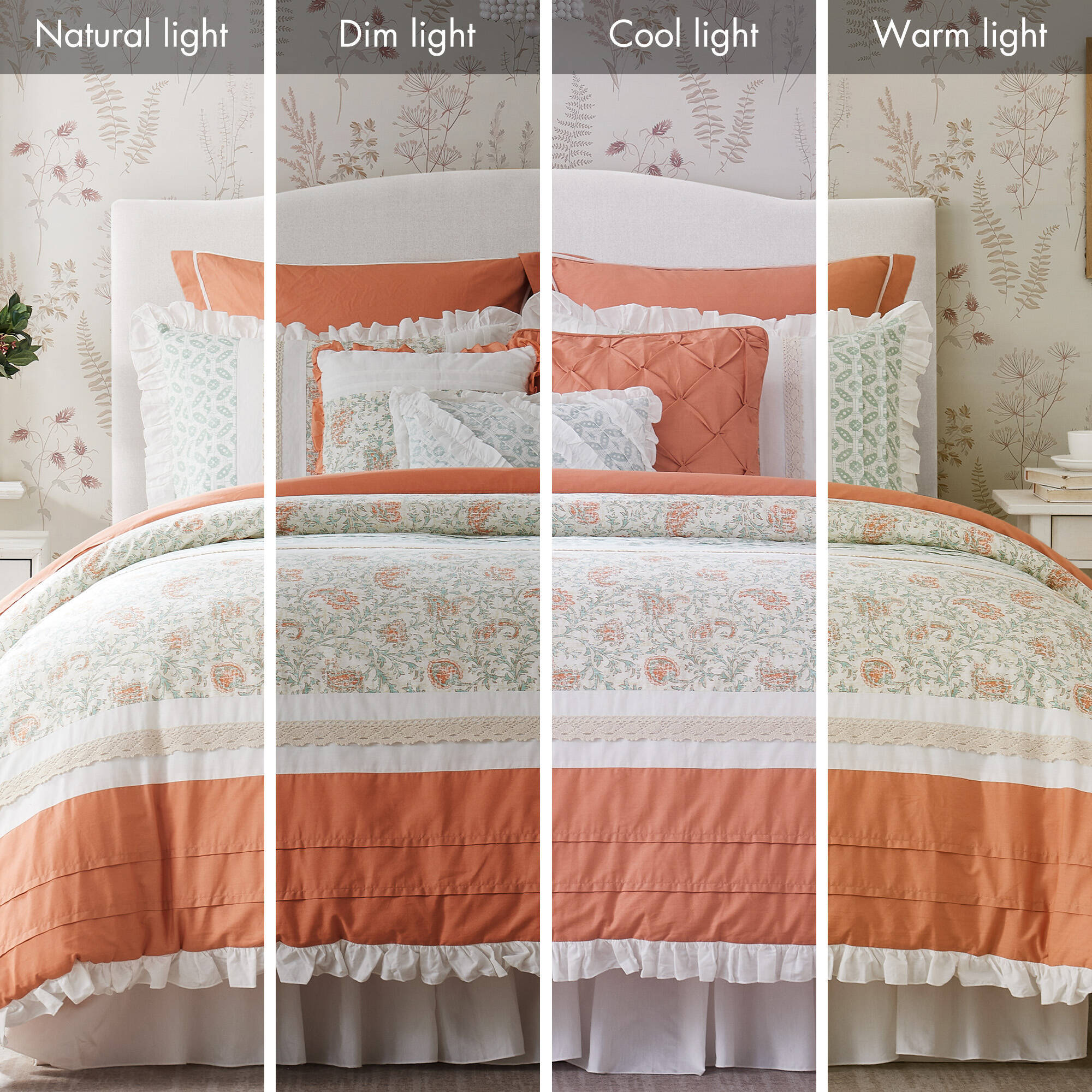 9 Piece Cotton Percale Comforter Set Coral Queen