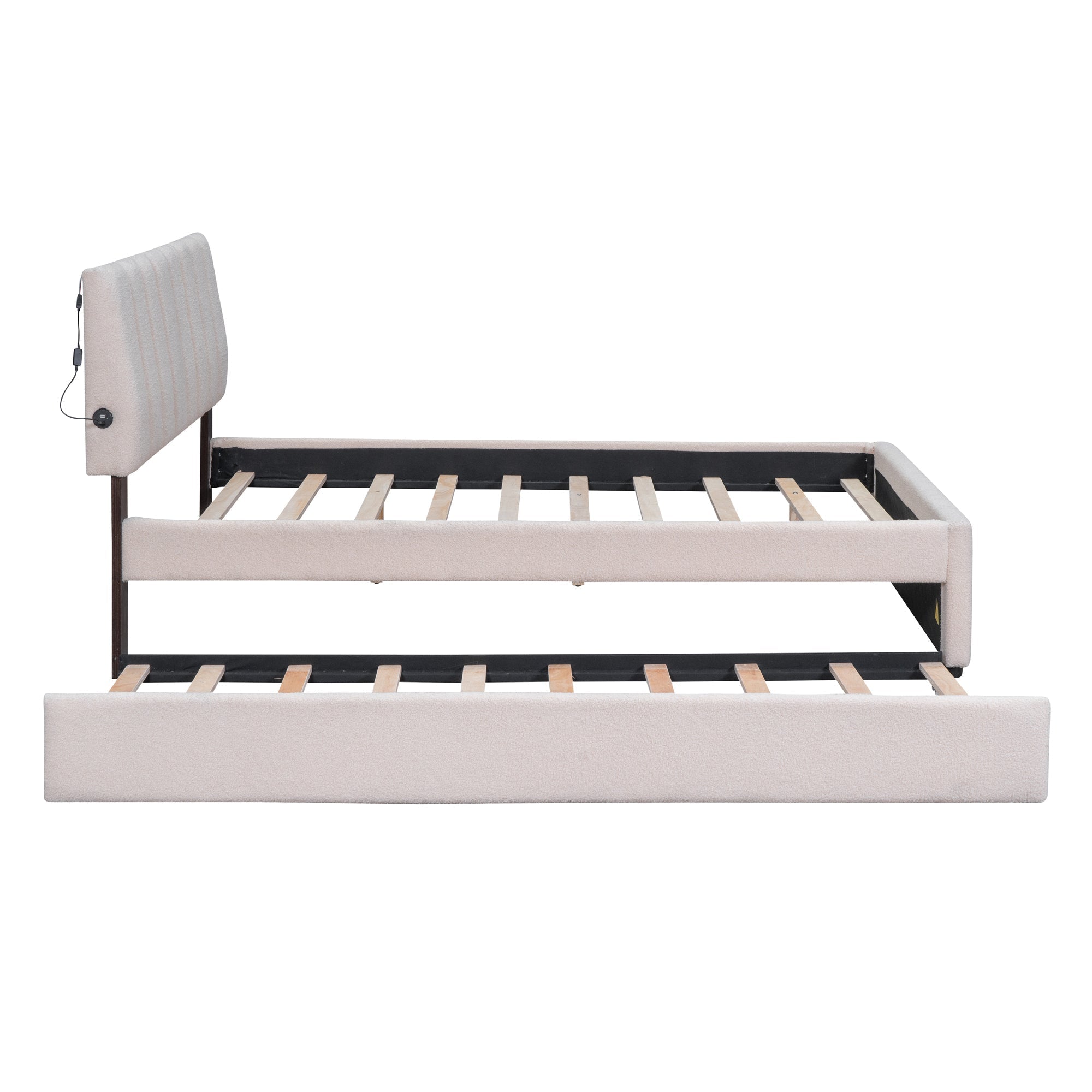 Teddy Fleece Full Size Upholstered Platform Bed with Twin Trundle