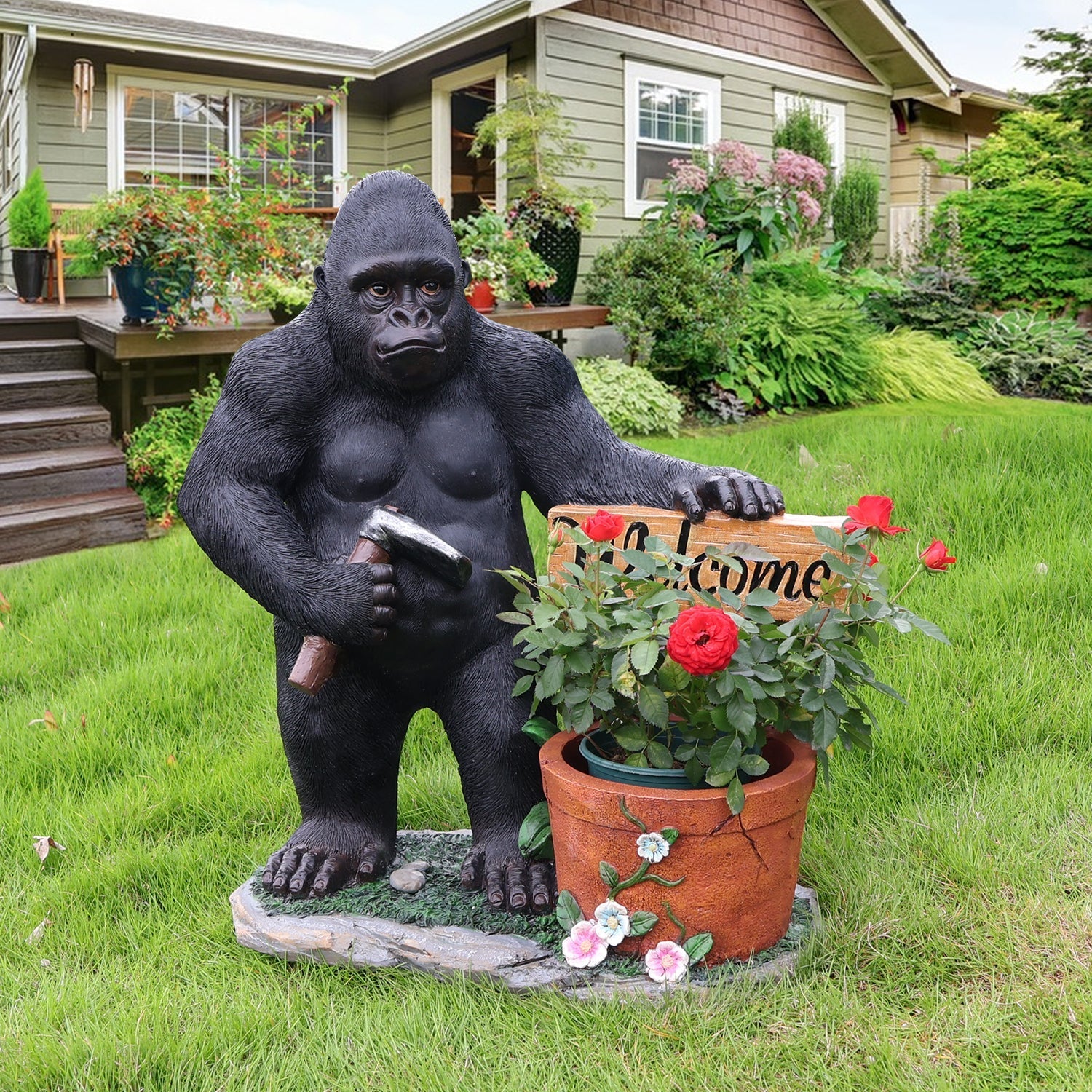 Outdoor Garden Sculpture Chimpanzee Flower Pot Planter
