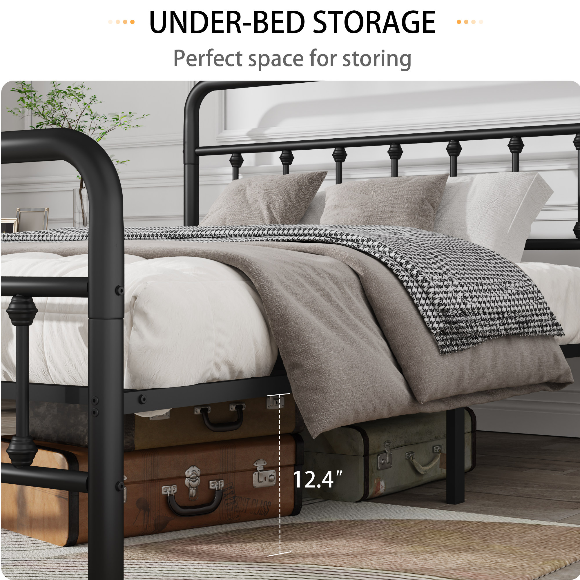 Metal Full Size Bed Frame with Headboard and Under Bed Storage