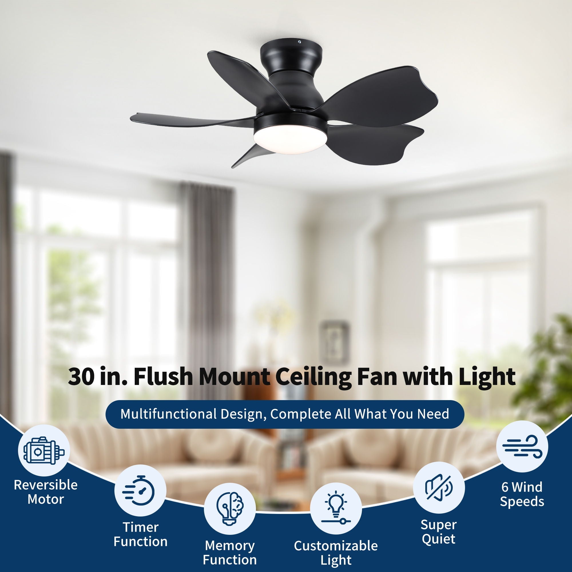 Low Profile Flush Mount Ceiling Fan With Light