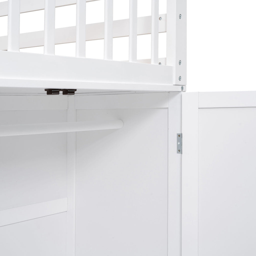 L Shaped Bunk Bed With 3 Drawers, Portable Desk And Wardrobe