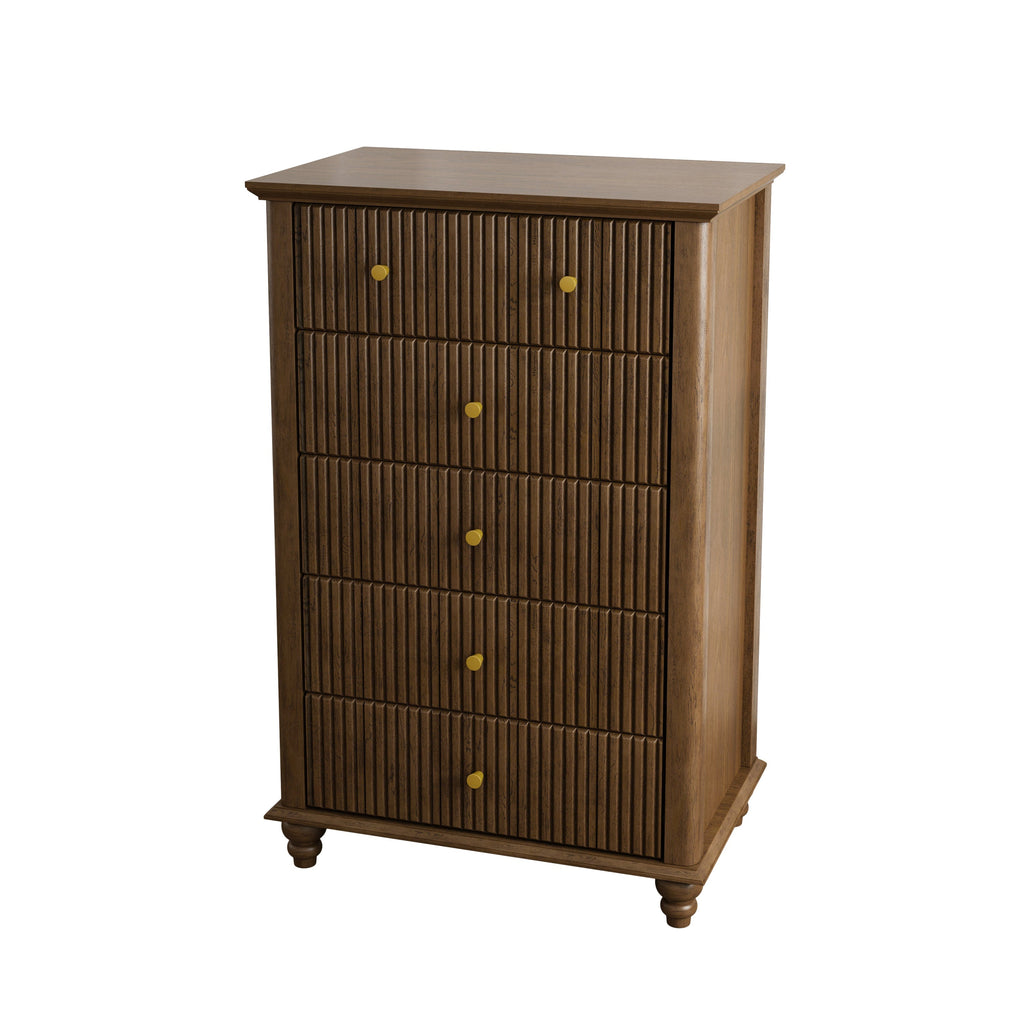 Fluted 5 Drawer Dresser, 45 Inch Tall Modern Chest of Drawers
